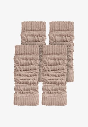 Gestrickte Beinwärmer in hellem Beige mit rippenartiger Struktur, gerafftem Detail und dicken Bündchen. Im Set mit vier Stück erhältlich.