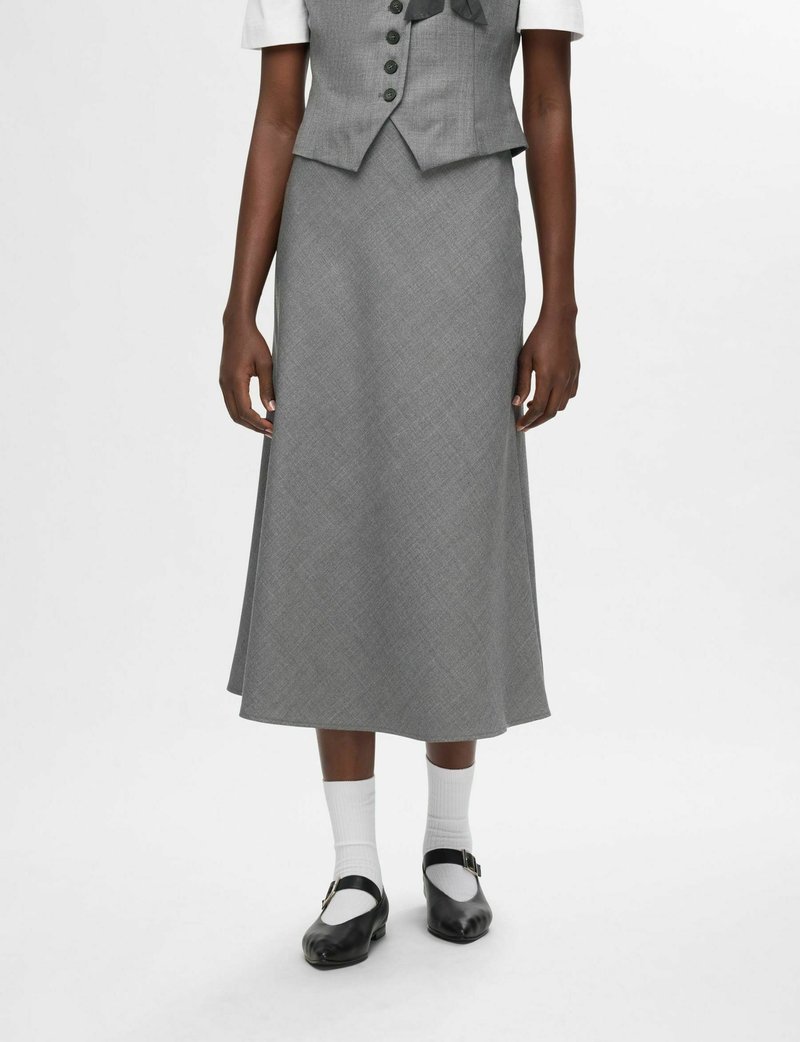 Selected Femme MIDIROCK ELEGANTER - Áčková sukně - grey melange