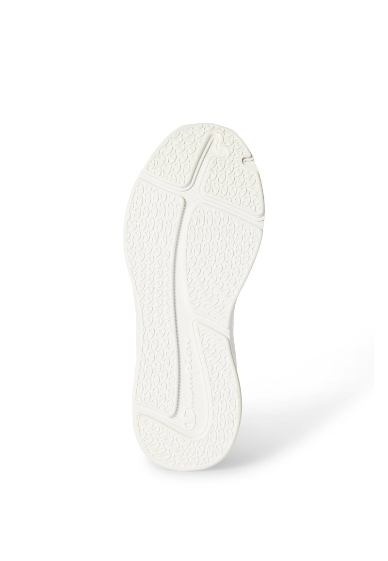 Suela de zapatilla blanca de goma con patrón de tracción texturizado y logo de Nike, mostrada desde la vista inferior sobre un fondo blanco.