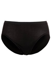 Black cotton brief with a smooth texture, mid-rise waist, and no visible seams. Designed for comfort and everyday wear.
