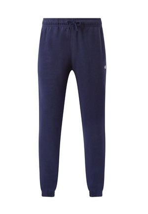 Pantaloni della tuta blu navy con vita elastica, coulisse regolabile, gambe rastremate, polsini elastici e piccolo logo sulla parte superiore della coscia sinistra.