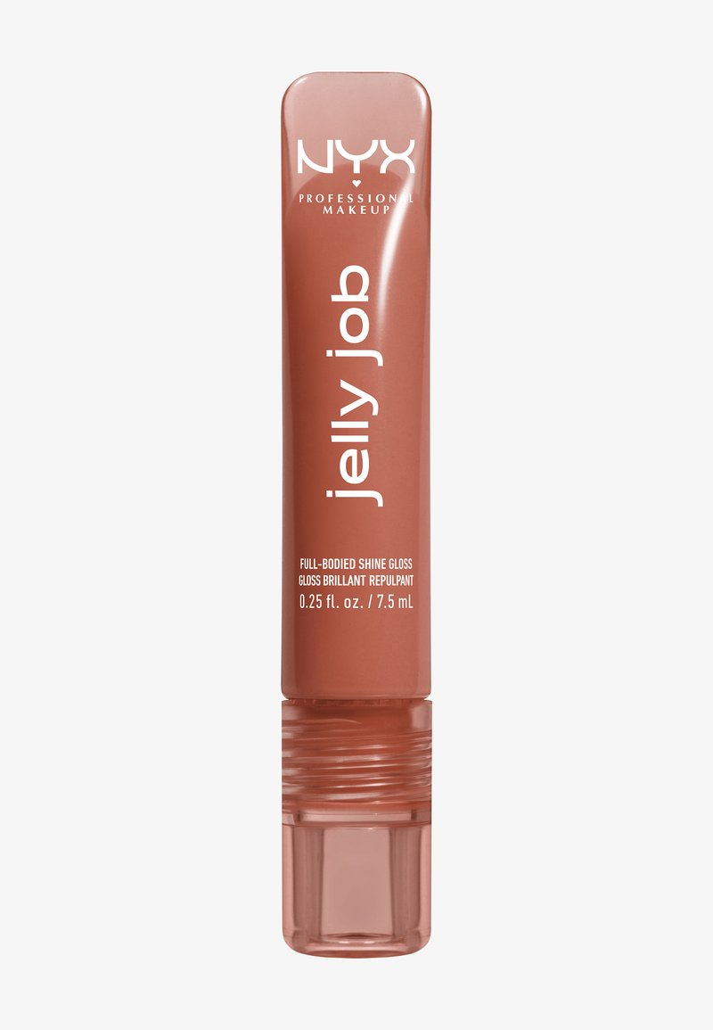 Gloss à lèvres brillant et volumineux Jelly Job de NYX Professional Makeup en teinte nude, tube de 7,5 mL avec un bouchon transparent.