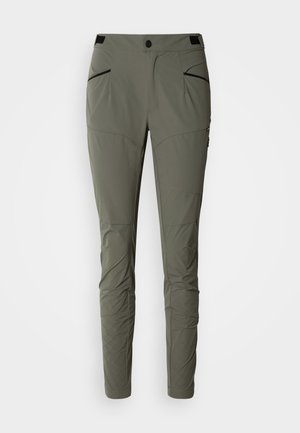 Pánské lehké kalhoty v tlumené olivové zelené barvě. Mají dvě přední kapsy, zužující se nohavice a texturovanou, odolnou látku.