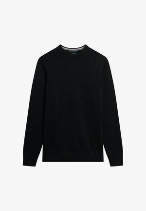 Maglione nero realizzato in cotone biologico, con scollatura a girocollo e maniche lunghe, dalla texture liscia e dal design minimalista senza motivi.