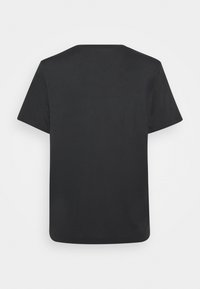 Black short-sleeve t-shirt shown from the back with a round neckline and a plain, smooth texture.