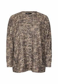 Leopardmönstrad långärmad topp i mjukt material, med rundad halsringning och avslappnad passform, i ljusa beige och bruna nyanser.