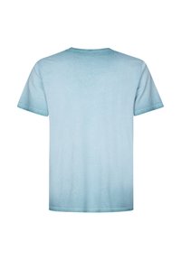 Lyseblå bomulds T-shirt med en subtil gradienteffekt, korte ærmer, rund halsudskæring og et glat, let struktureret stof.