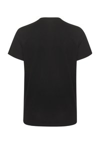 T-shirt noir à manches courtes, fabriqué en coton lisse, avec un col rond et un dos classique sans ornement.