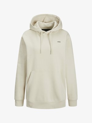 Bež dukserica s kapuljačom, prednjim džepom, vrpcom za stezanje na kapuljači, rebrastim manšetama i malim crnim logotipom "JJXX" na lijevoj strani prsa.