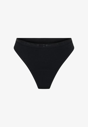 Thong en coton noir avec une texture lisse, doté d'une fine taille estampillée du nom de la marque. Conçu pour un ajustement à couverture minimale.