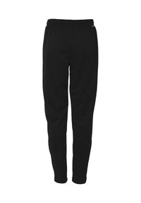 Pantalones deportivos negros hechos de un tejido suave y ligero, que cuentan con una cintura elástica y un diseño de pierna ajustada para mayor comodidad y facilidad de movimiento.