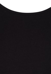 Black cotton fabric with a smooth texture and a rounded neckline. Minimalist design with no patterns or embellishments.