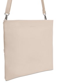 Beige műbőr keresztpántos táska lapos, téglalap alakú. Minimalista dizájn jellemzi, és levehető vállpánttal rendelkezik.