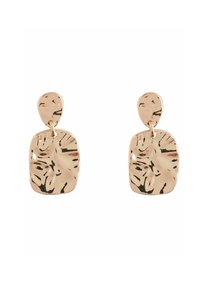 Ohrringe aus Roségold mit einem abstrakten, strukturierten Design im Tropfenstil. Die Form ist rechteckig mit einer abgerundeten oberen Akzentuierung.