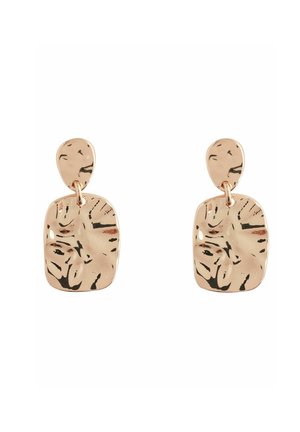 Ohrringe aus Roségold mit einem abstrakten, strukturierten Design im Tropfenstil. Die Form ist rechteckig mit einer abgerundeten oberen Akzentuierung.