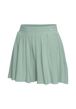 Hellgrüne, elastische Bundweite, weite Shorts mit weichem, fließendem Stoff und breiten Beinöffnungen.