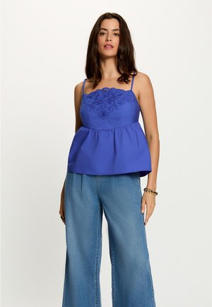 Morgan, MORGAN MORGAN EMBROIDERED TOP WITH THIN STRAPS - Top - bleu