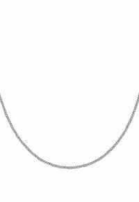 Halskette aus silbernem Metall mit einem glatten, abgerundeten Kabelringdesign, das eine polierte Oberfläche und eine gleichmäßige Textur aufweist.