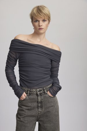 MESSI OFF SHOULDER - Bluse - gray pinstripe