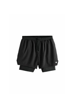 Zwarte sportshorts met een binnenvoering, elastische tailleband en trekkoord. Gemaakt van lichtgewicht, ademend materiaal.