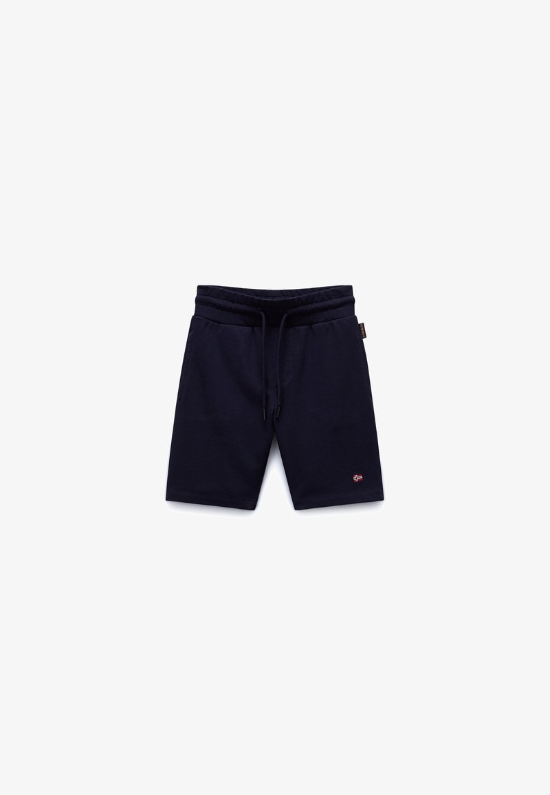 Shorts décontractés bleu marine avec taille à cordon et petit logo drapeau sur la partie inférieure gauche de la jambe.