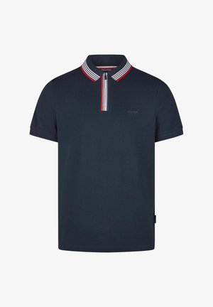 Marine polo shirt gemaakt van katoen, uitgevoerd met een gestreepte kraag in rood, wit en blauw, met een twee-knops placket en subtiele logodetails.