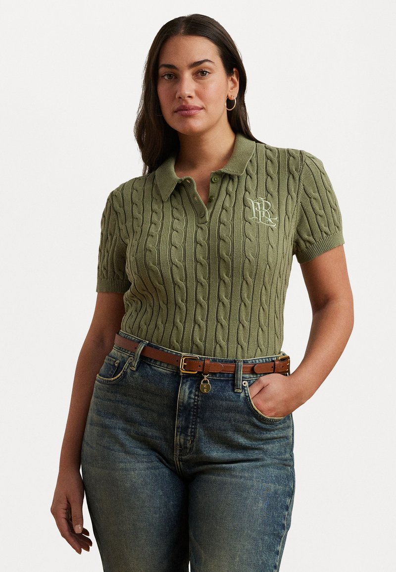 Lauren Ralph Lauren Woman NATRISSA CABLE KNIT COTTON POLO SWEATER - Svetr - sage green
