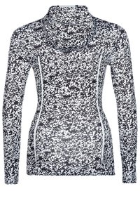 Långärmad sporttop i ett svart och vitt pricken mönster. Har en huva och kontrasterande vita dragkedjedetaljer. Tillverkad av stretchigt tyg.