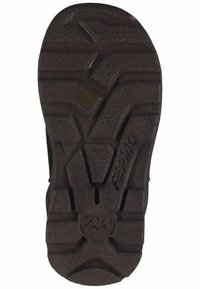Suola di scarpa in gomma nera con un motivo di battistrada testurizzato, caratterizzato da scanalature e nervature per una migliore aderenza. Contrassegnata con "243" al centro.