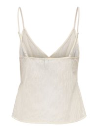 Camisole en dentelle couleur crème avec fines bretelles ajustables et décolleté en V.