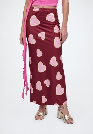 Never Fully Dressed, BURGUNDY HEART DORRIS SKIRT - NOT PER IMAGE - Jupe longue - red