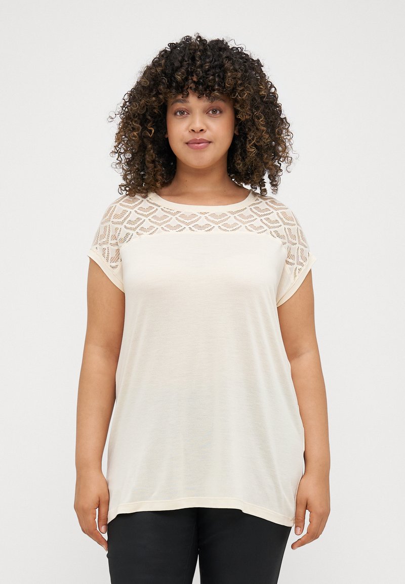 ONLY Carmakoma CARFLAKE LIFE S/S MIX JRS - Osnovna majica kratkih rukava - ecru