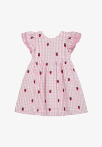 Valitud, pink strawberry embroidered gingham