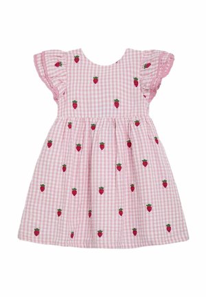 Vapaa-ajan mekko - pink strawberry embroidered gingham