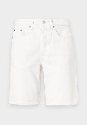 Hvide denim shorts med en lige pasform, der har en frontknaplukning, fem lommer og diskrete syninger.