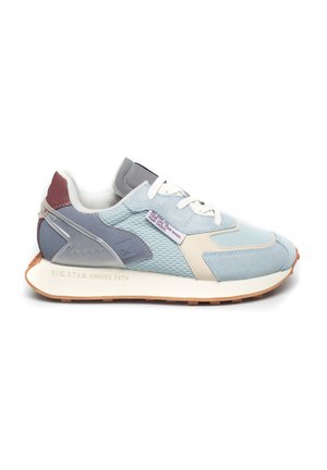 Hele sinine ja hall toss valgete paelte, beežide aktsentide, pruuni kontslaidise ja valge tallaga, mille küljele on märgitud "BIG STAR SHOES 1979".