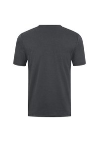 Donkergrijs, kort-gevormd t-shirt van een katoenmix. Heeft een ronde halslijn en een gladde, uniforme textuur. Achteraanzicht weergegeven.