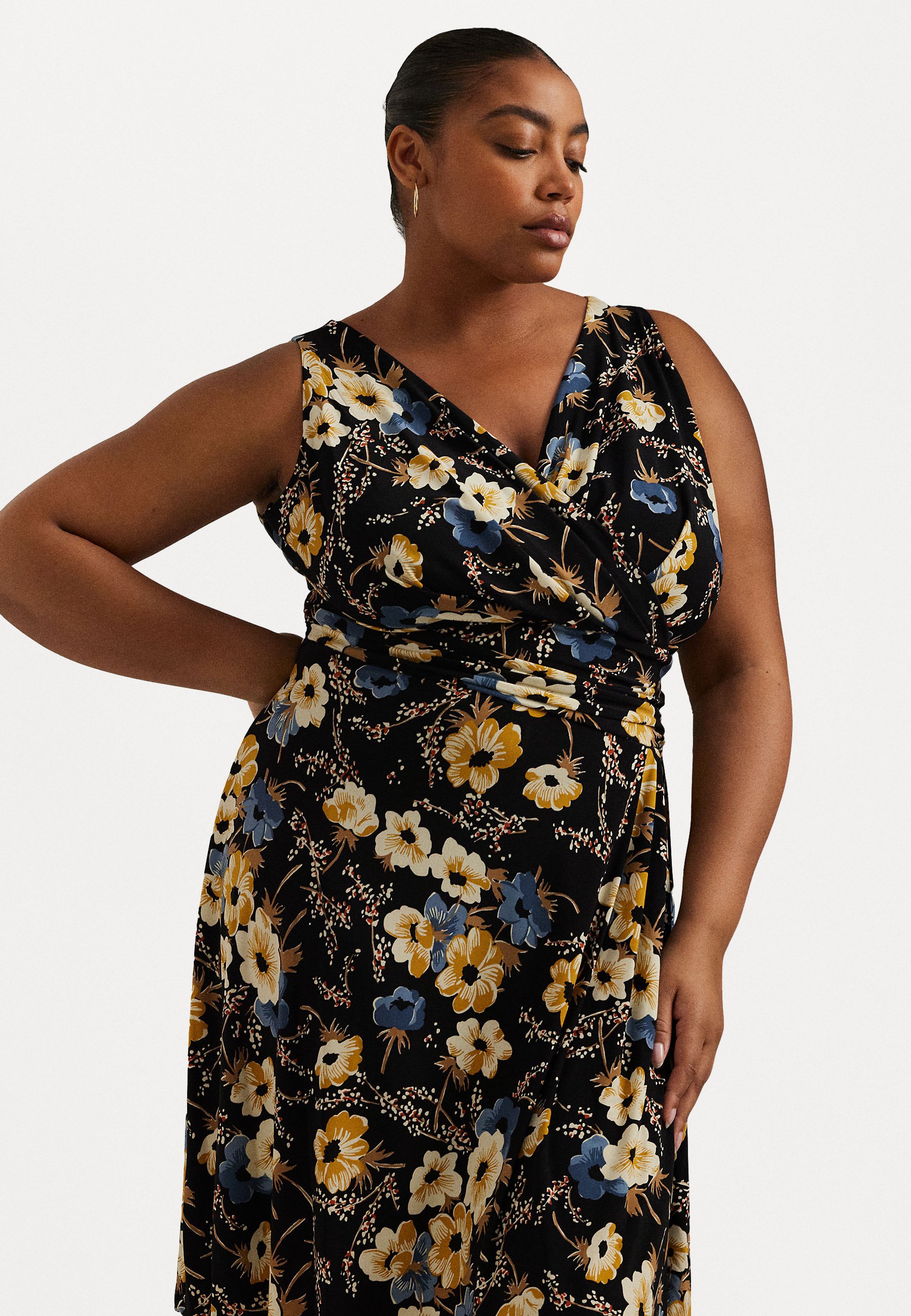 Lauren Ralph Lauren Woman FLORAL SURPLICE JERSEY SLEEVELESS DRESS - Jersey  dress - black multi/black - Zalando