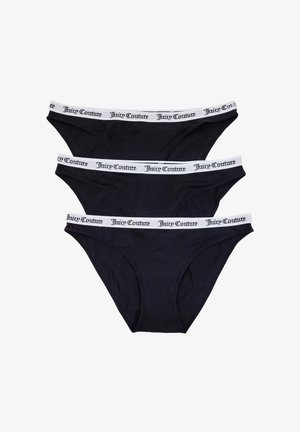 Zwart katoenen ondergoedset van drie, met een elastische tailleband met het logo "Juicy Couture" in het wit. Klassieke snit en een gladde textuur.