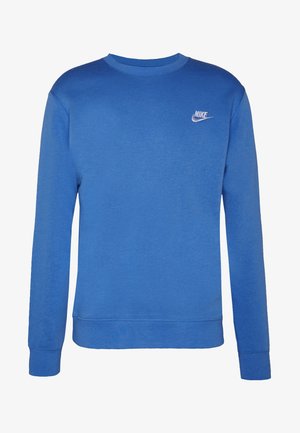 Blaues Nike Sweatshirt mit langen Ärmeln, Rundhalsausschnitt und kleinem weißen Nike-Logo auf der linken Brust.
