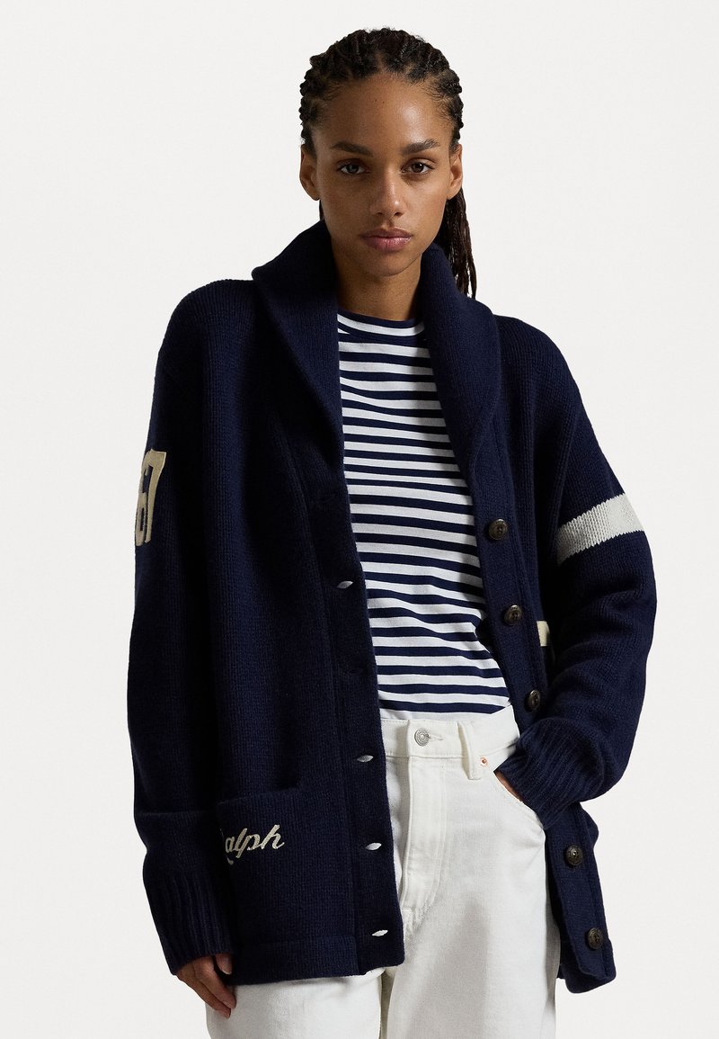 Polo Ralph Lauren WOOL SHAWL-COLLAR CARDIGAN - Neuletakki - navy/ivory