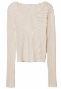 Langärmliges, geripptes Oberteil in hellem Beige. Mit Rundhalsausschnitt und figurbetonter Passform. Hergestellt aus weichem Strickstoff mit glatter Oberfläche.