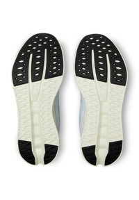 Schwarze und cremefarbene Sneaker-Sohlen mit strukturiertem Gummi für guten Halt. Verfügt über ein diamant- und kreisförmiges Muster für Traktion und Unterstützung.