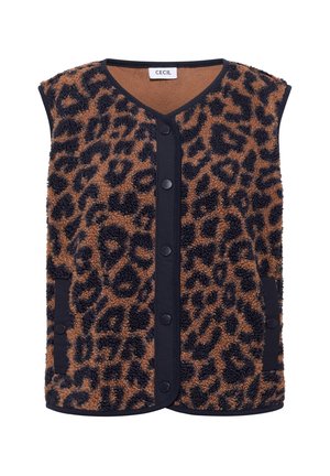 Cecil, TEDDY VEST WITH SOFTSHELL DETAILS AND LEOPARD PRINT - Veste sans manches - creamy mocha