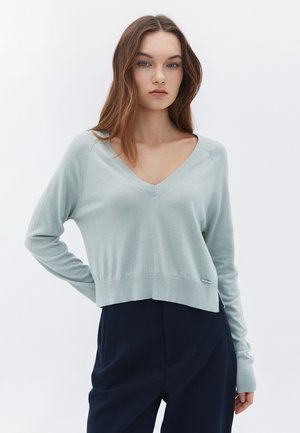 Stickad tröja - aqua gray