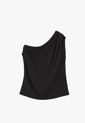 OXXO, OXXO PLEATED ASYMMETRIC T-SHIRT - Camiseta estampada - black