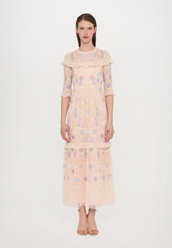 FLOWERBED EMBROIDERY ANKLE GOWN - Occasion wear - apricot