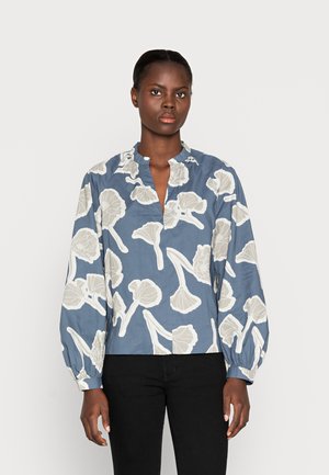 BLOUSE LONG SLEEVE STAND UP COLLAR PLEATS AT NECKLINE RAGLAN - Blouse - multi