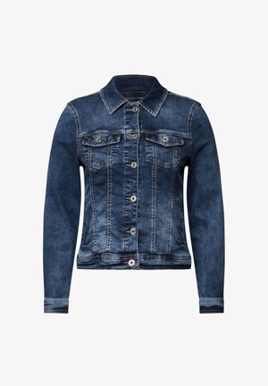 Jeansjacka i mörkblått med silverdetaljer, knäppning fram, två bröstfickor och en klassisk krage. Har en figurnära passform och sömnadsdetaljer.