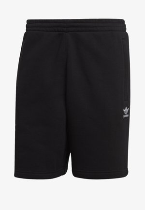 Shorts noirs Adidas avec ceinture élastique, poches latérales et petit logo blanc Adidas sur la partie inférieure de la jambe droite.